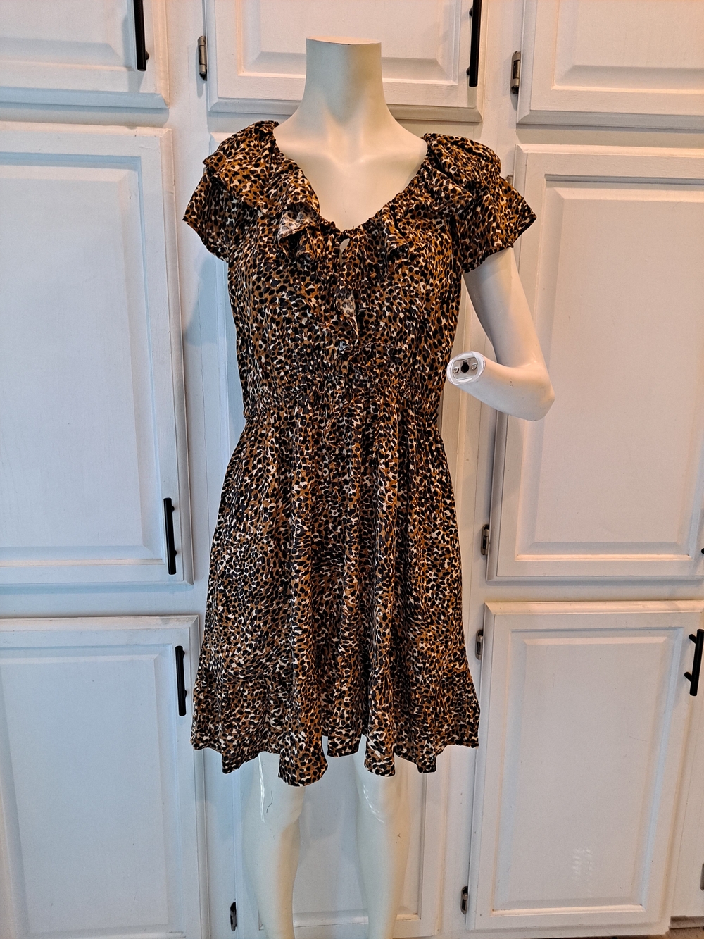 Old Navy Rebel Leopard Print Ruffle-Trim Mini Dress - Brown/Black Pockets